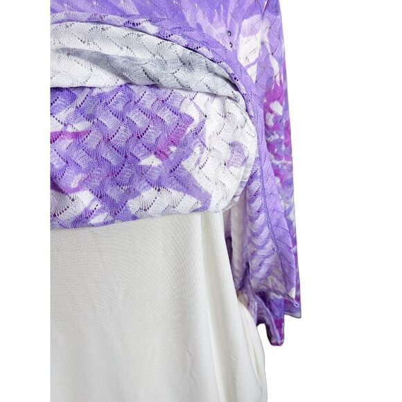 Alia Womens Plus Size 2X Top Blouse Lilac Short Sleeve Light Crochet Knit Lined - Picture 6 of 7